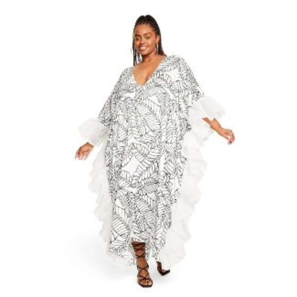 Fe Noel x Target Women's Sketch Palm Leaf Print Ruffle Trim Cover Up Dress - 1X